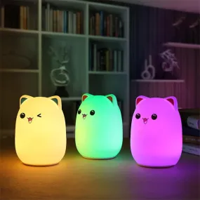 Kids Silicone Bear Colorful LED Night Light Remote Control Nursery Bedside Pat Lamp