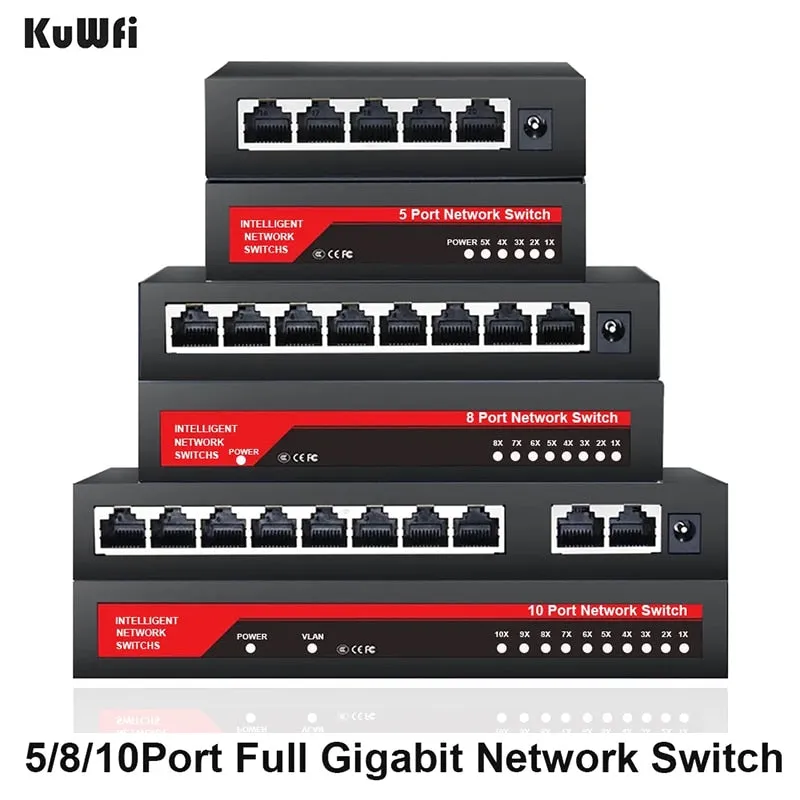 KuWFi Gigabit Network Switch 1000Mbps  Ethernet Switch 5/8/10 Port RJ45 LAN Hub Desktop Fast Switch for Office Dormitory Home