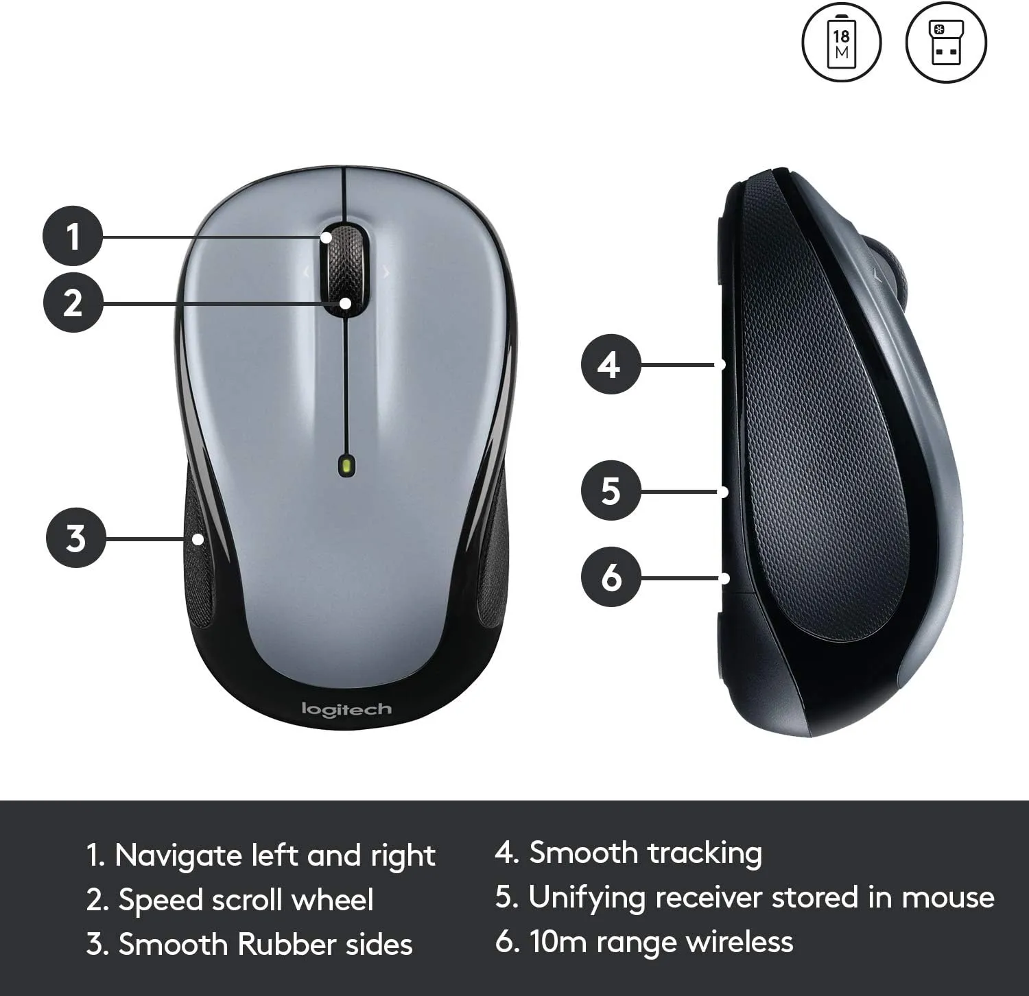 Logitech M325S Wireless Mouse 無線滑鼠 - Light Grey淺灰色 910-006817 原裝行貨