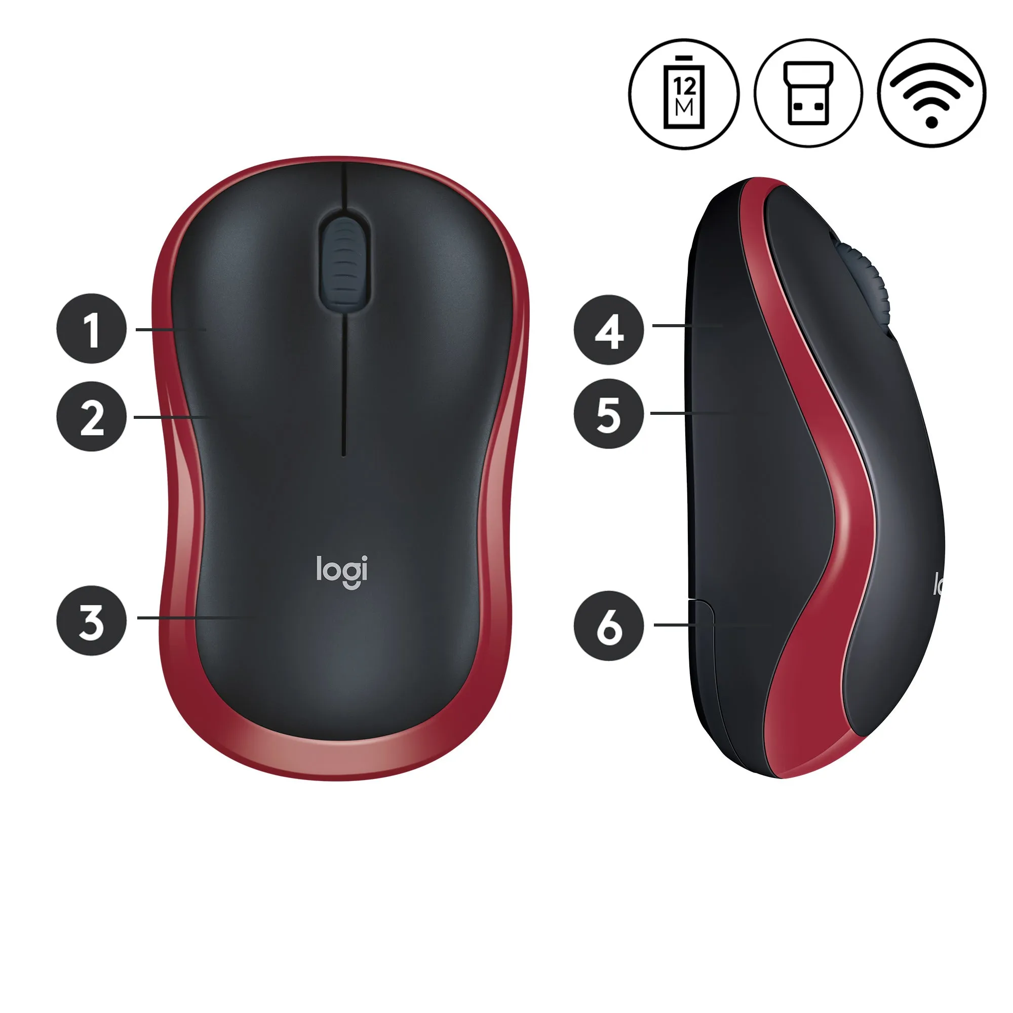 Logitech Mouse M185 - Black/Red