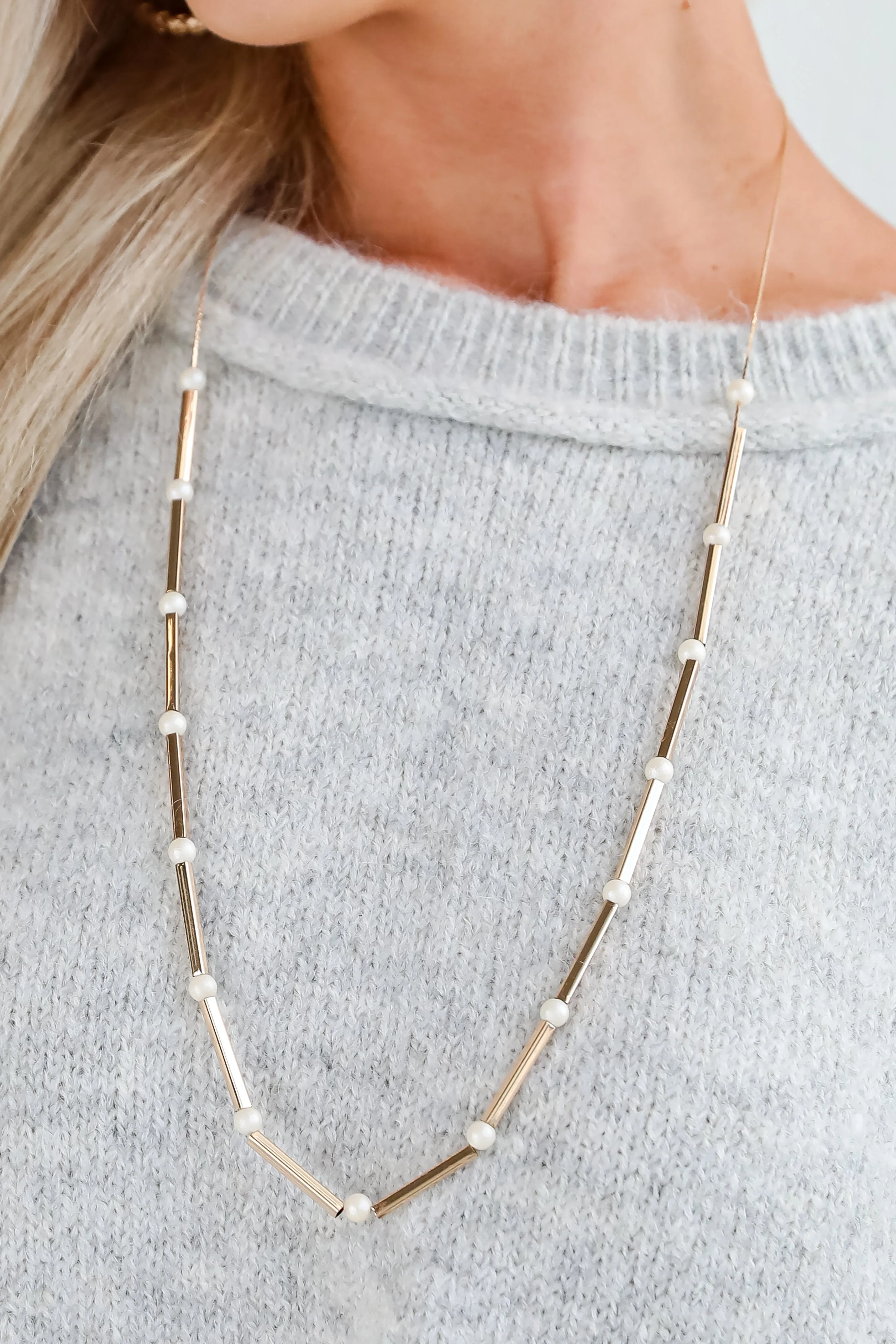 Lucy Gold Pearl Chain Necklace