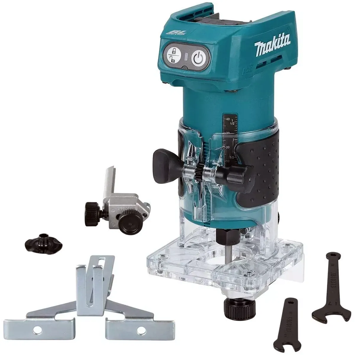 Makita DRT52Z 18V LXT Brushless 1/4" Router Trimmer with 12 Piece Cutter Set