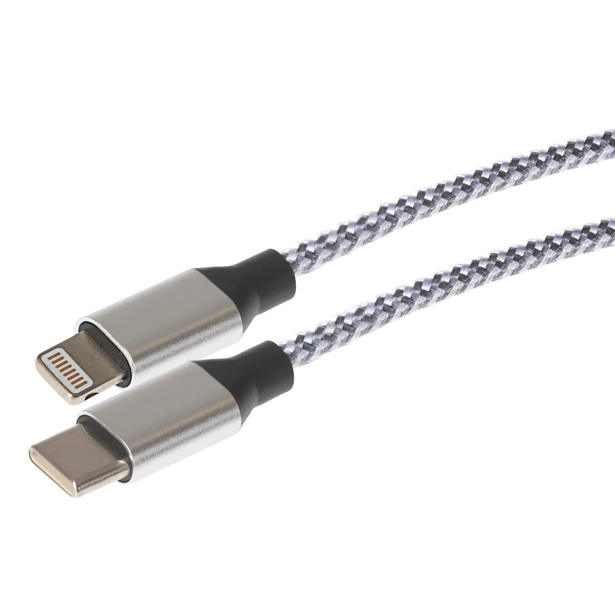 Maplin Lightning to USB-C Braided 20W High Speed Cable - Silver, 1m