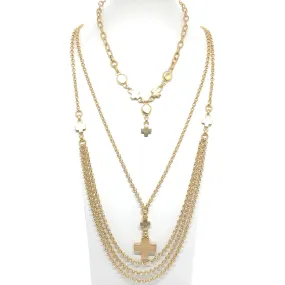 Matte Gold Cross Bead Y Necklace