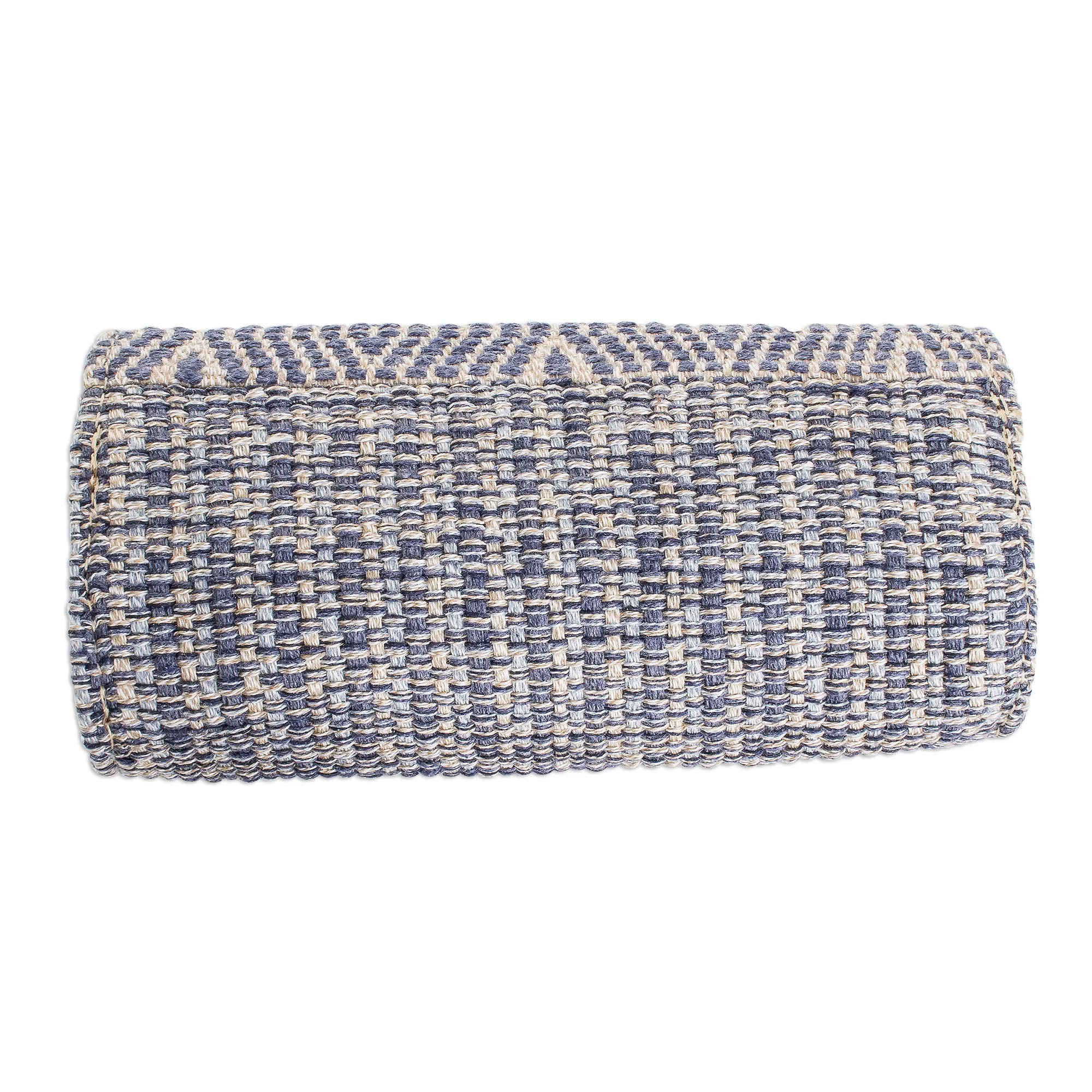 Mayan Cosmos in Cadet Blue Handwoven Cotton Eyeglasses Case in Cadet Blue and Ivory