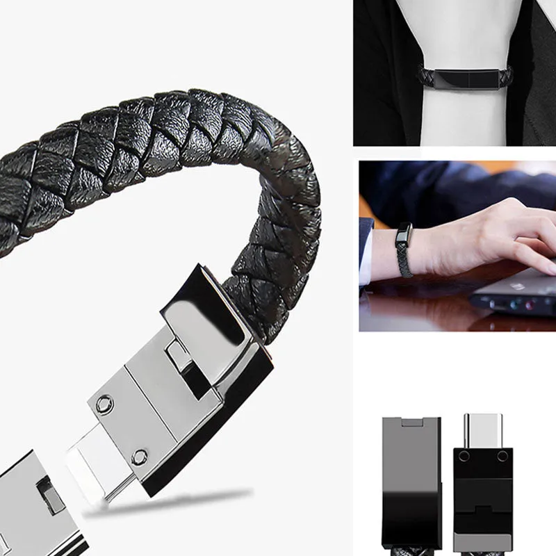 Mini/Micro USB Leather Bracelet Used for Data Transfer, Charging and a Sync Cord