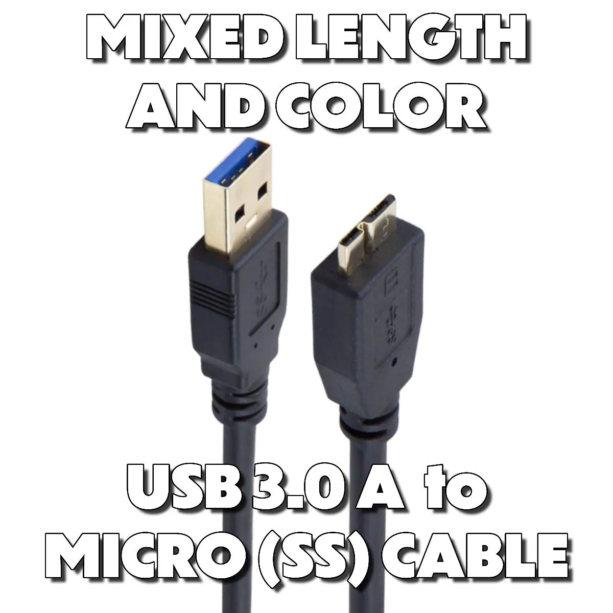 Mixed Micro USB 3.0 to USB-A Hard Drive Short Cables (Under 3 Ft) Mixed Color