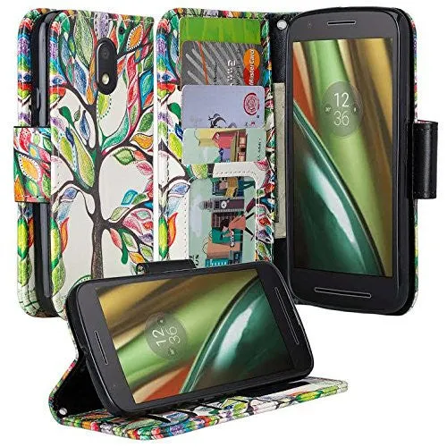 Moto G4 (4th Gen) Case | Moto G4 Plus Case, Wrist Strap Pu Leather Magnetic Fold[Kickstand] Wallet Case with ID & Card Slots for Motorola G4/G4 Plus - Vibrant Tree