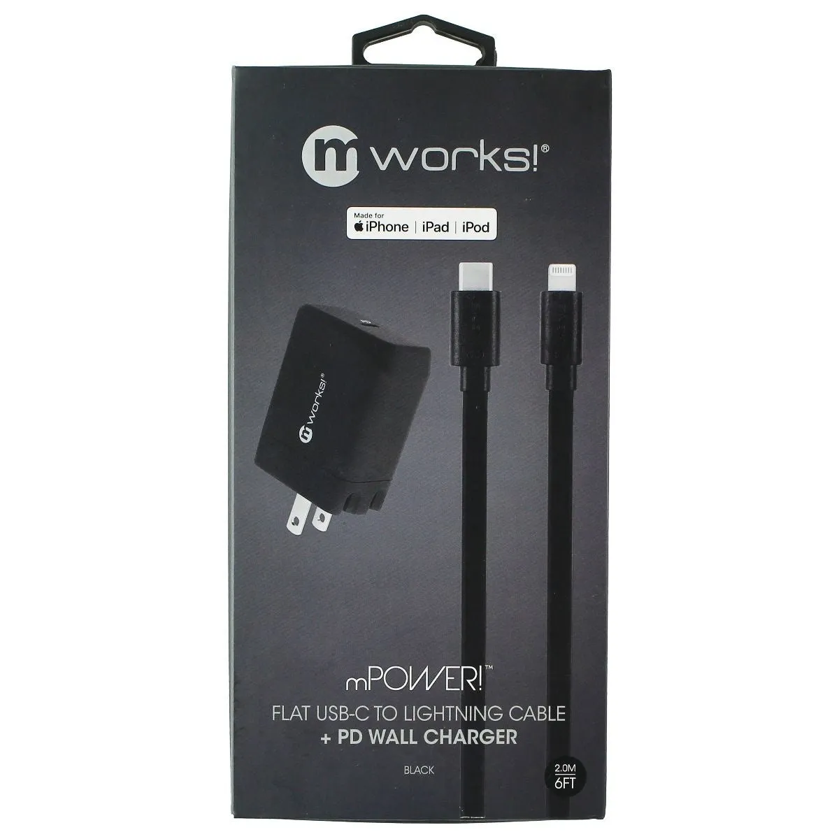 mWorks! mPower! PD Wall Charger and 6-Ft USB-C to Lightning 8-Pin Cable - Black