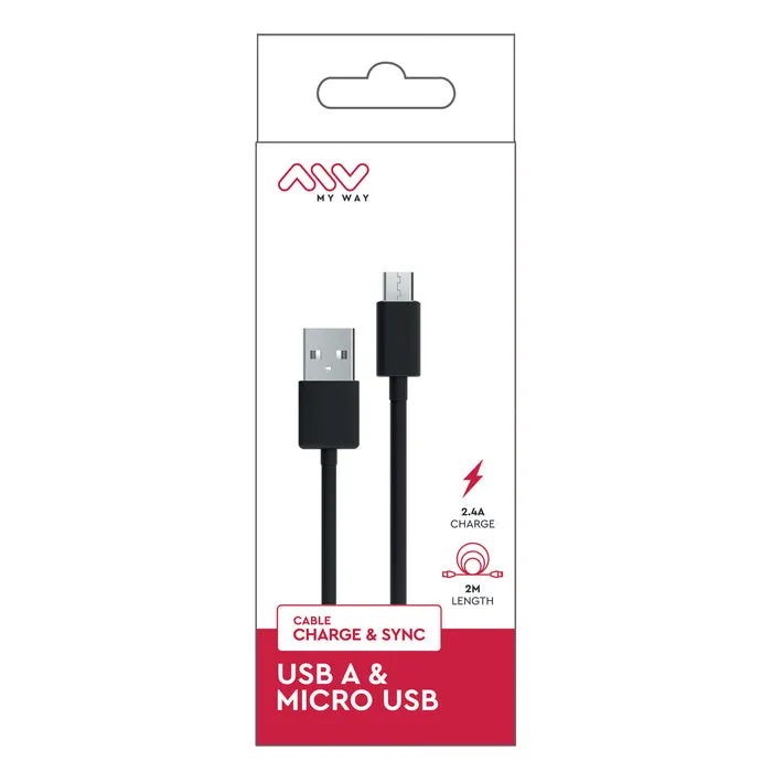 Myway Cable Usb A To Micro Usb 2M Black