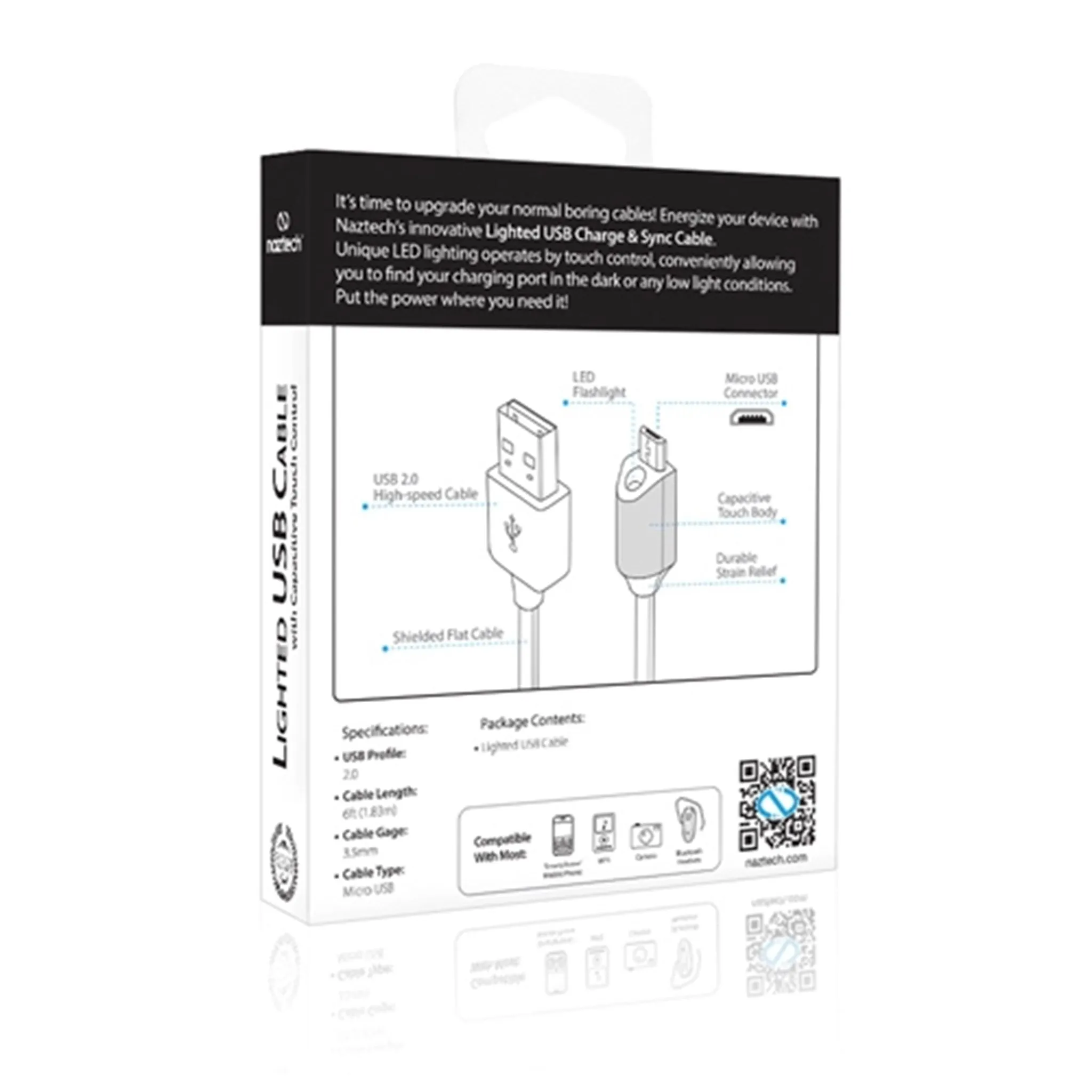 Naztech Micro-USB Ladekabel med Lys - Sort