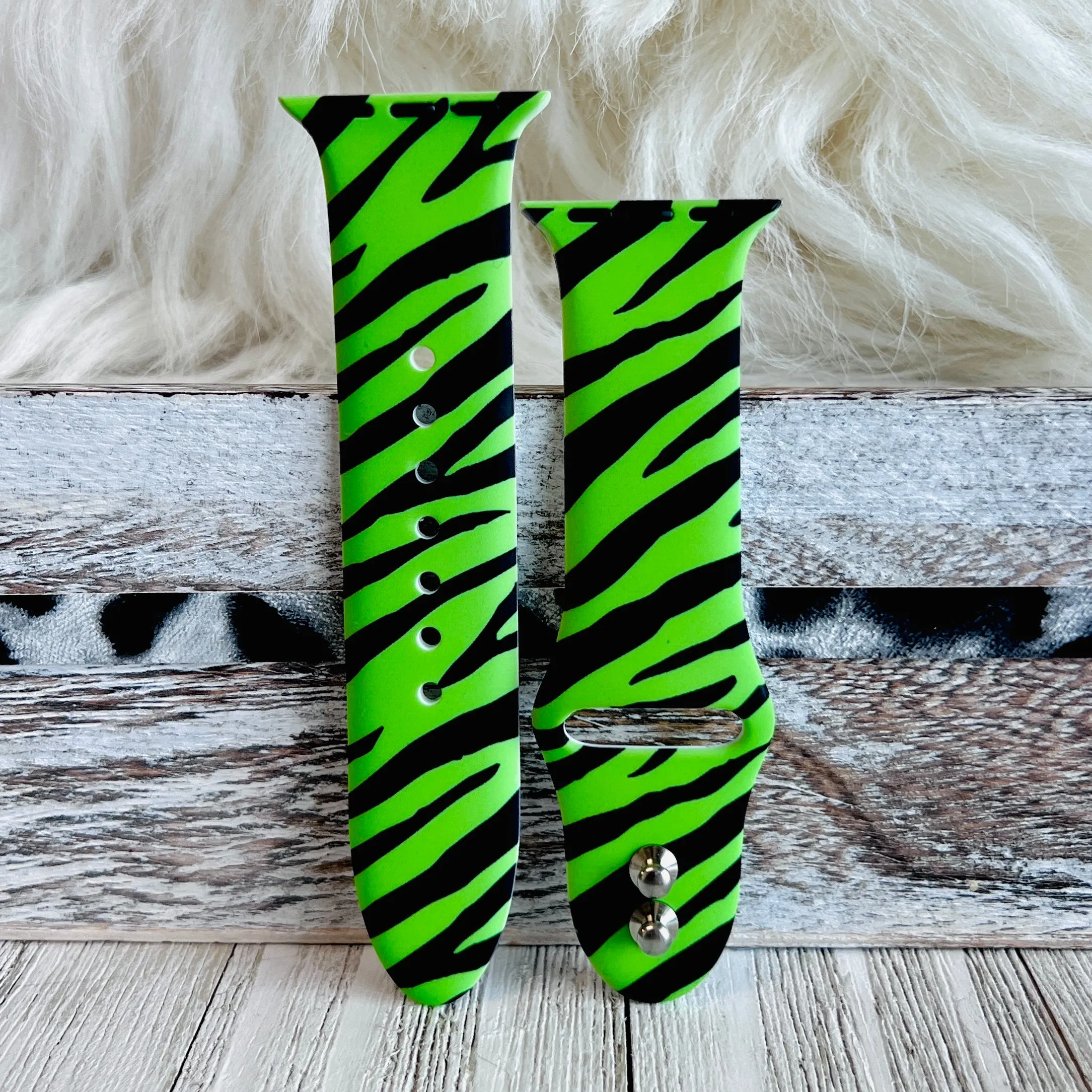 Neon Green Zebra Print Silicone Band For Apple Watch