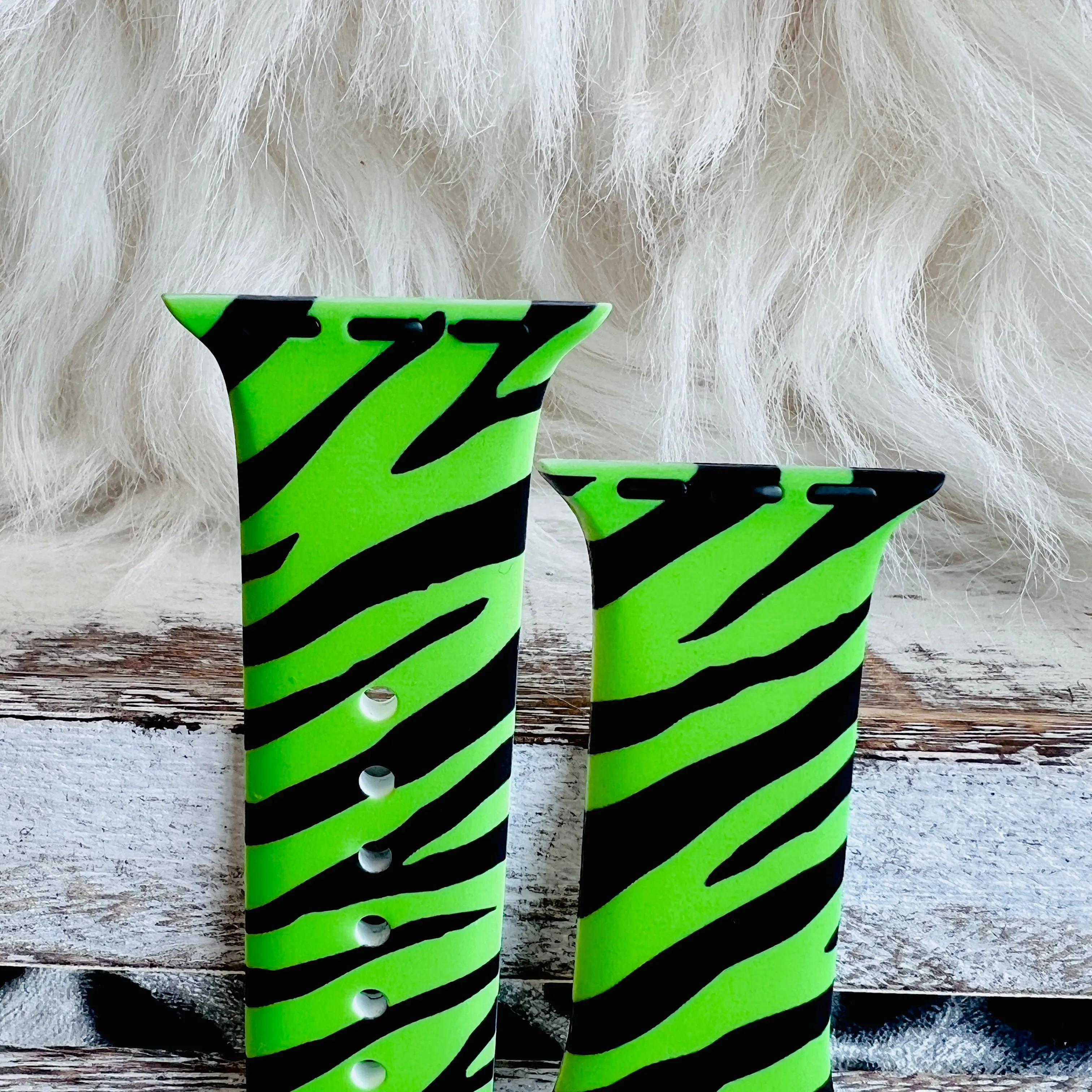 Neon Green Zebra Print Silicone Band For Apple Watch