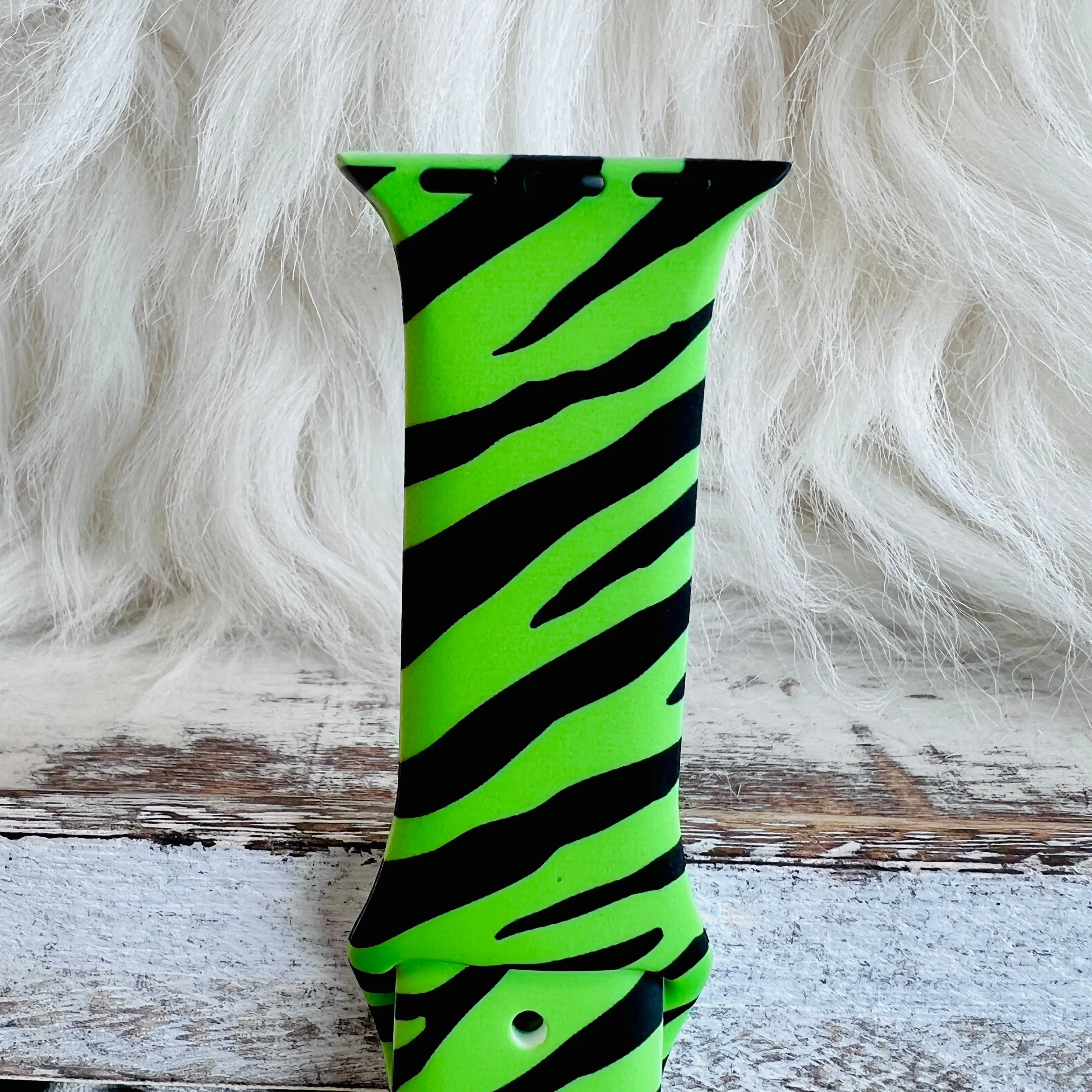 Neon Green Zebra Print Silicone Band For Apple Watch