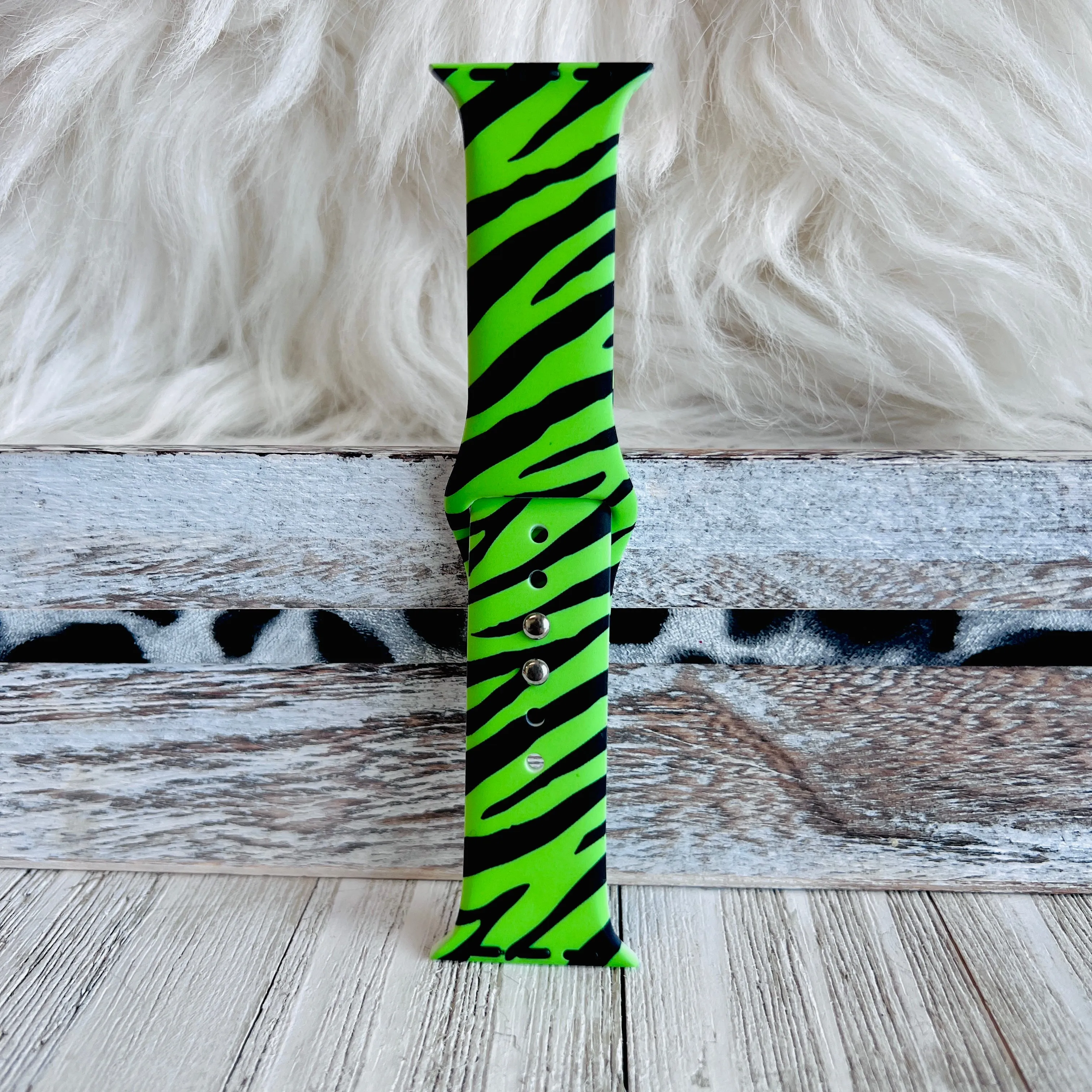 Neon Green Zebra Print Silicone Band For Apple Watch