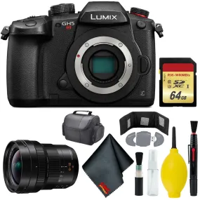 Panasonic Lumix DC-GH5S Mirrorless Micro Four Thirds Digital Camera - Cleaning Kit - 64GB - Card Wallet & Reader - CASE - Panasonic Leica DG Vario-Elmarit 8-18mm f/2.8-4 ASPH. Lens