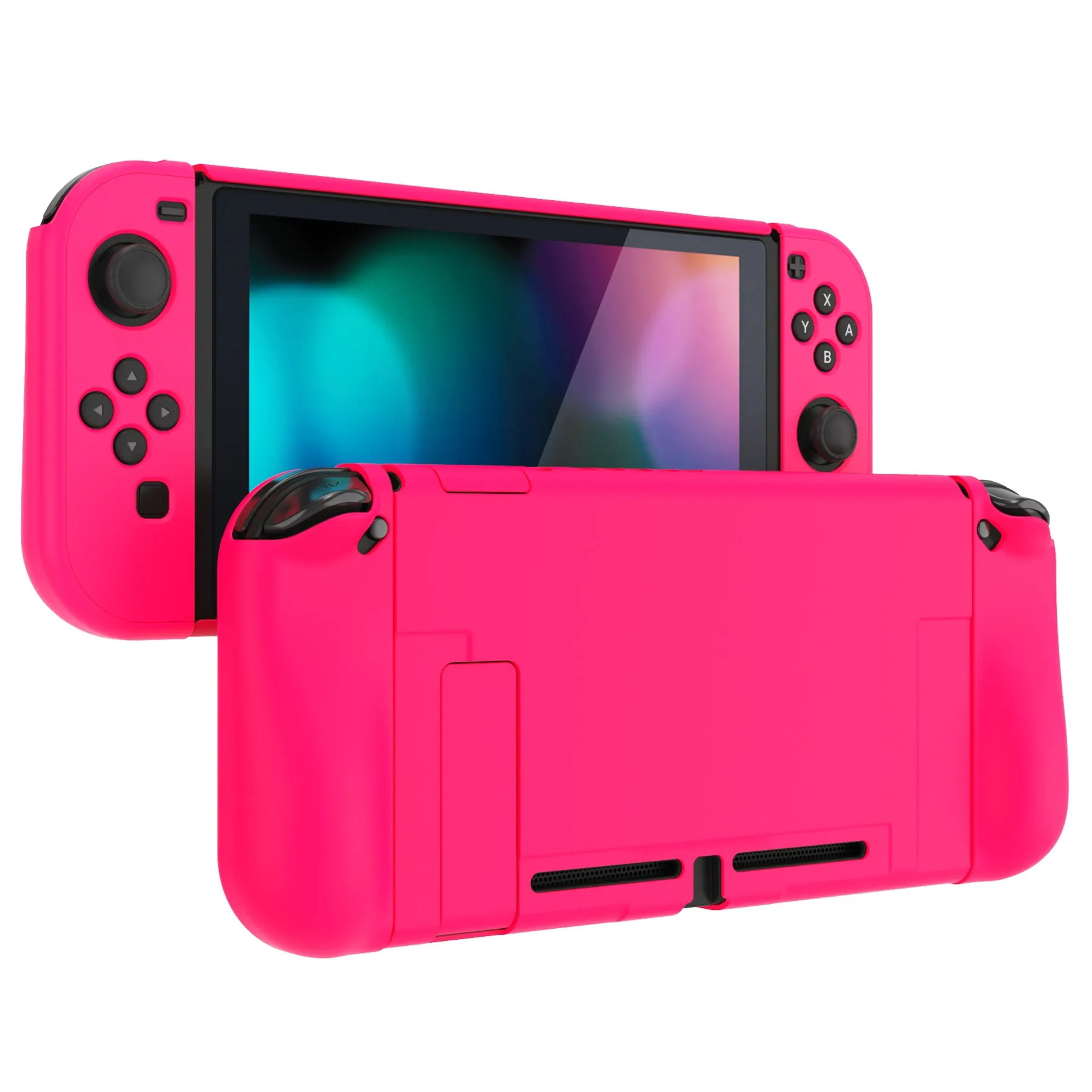 PlayVital UPGRADED Glossy Dockable Case Grip Cover for NS Switch, Ergonomic Protective Case for NS Switch, Separable Protector Hard Shell for Joycon - Bright Pink - ANSP3011