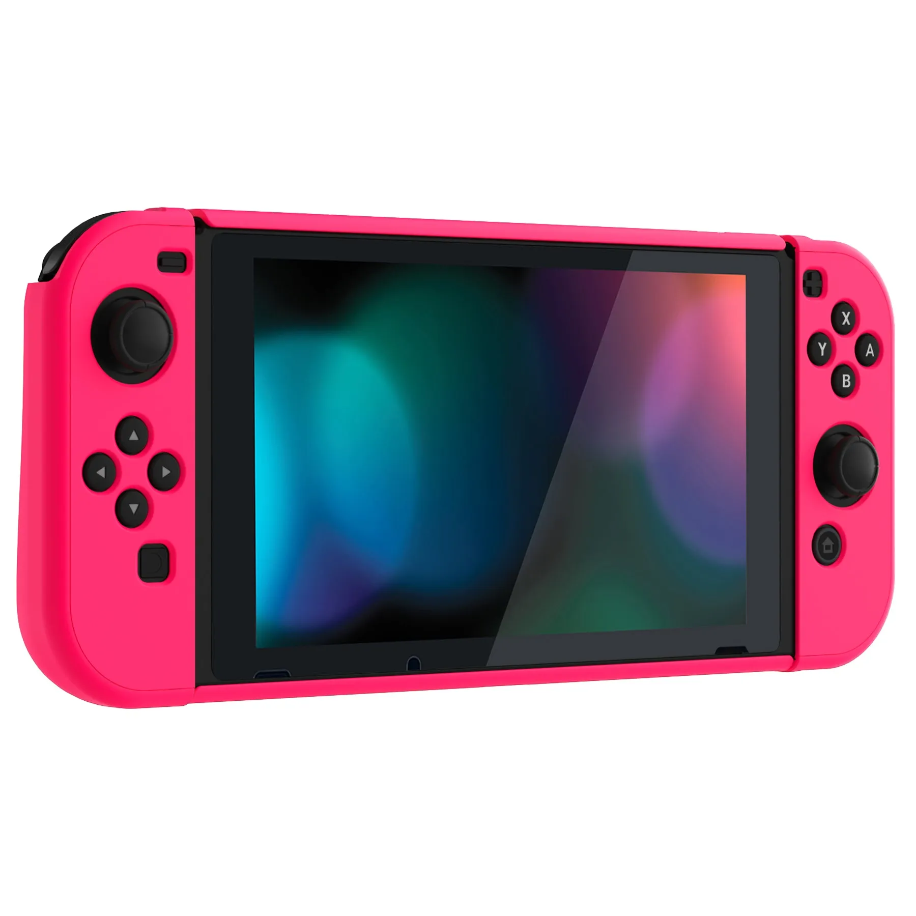 PlayVital UPGRADED Glossy Dockable Case Grip Cover for NS Switch, Ergonomic Protective Case for NS Switch, Separable Protector Hard Shell for Joycon - Bright Pink - ANSP3011