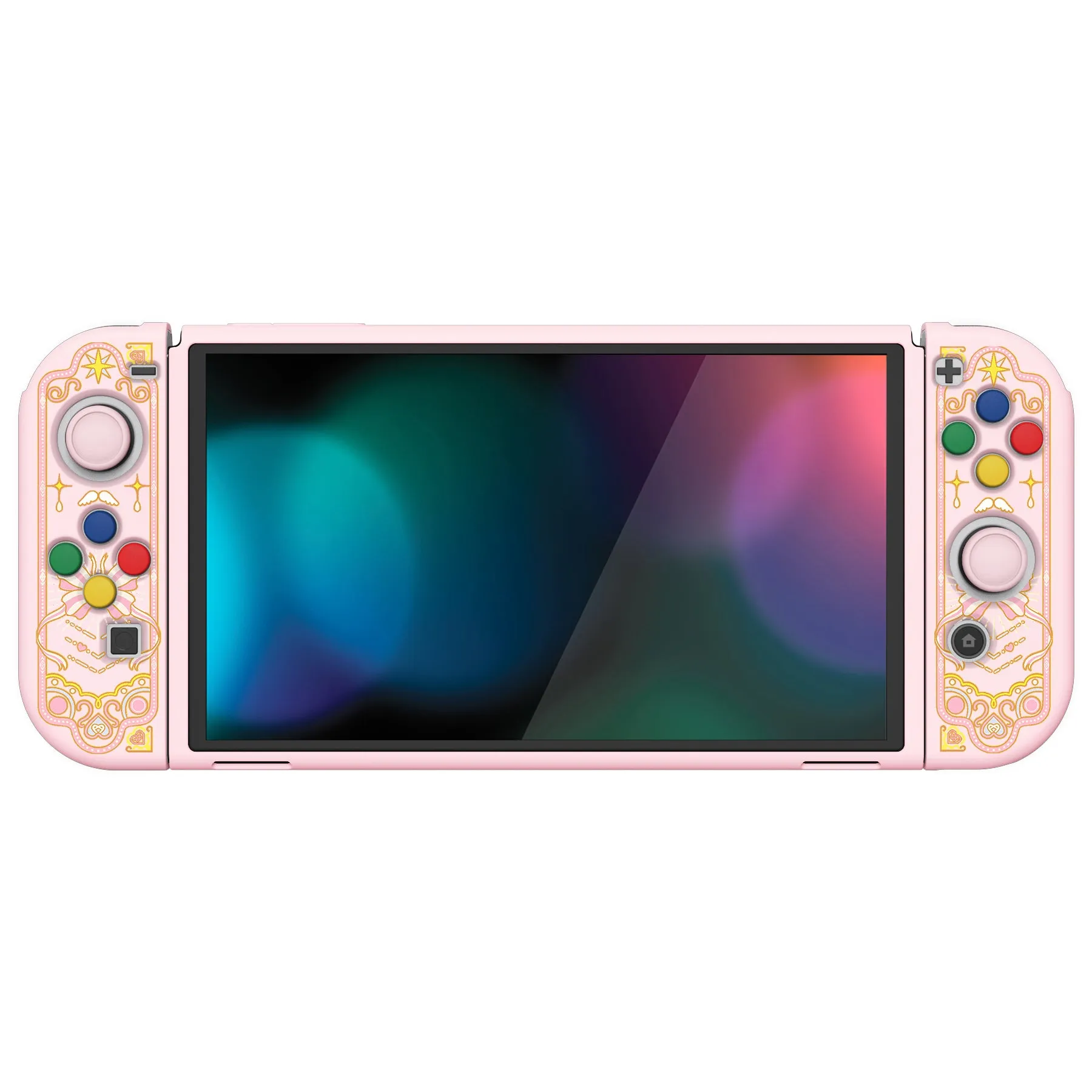 PlayVital ZealProtect Soft Protective Case for Switch OLED, Flexible Protector Joycon Grip Cover for Switch OLED with Thumb Grip Caps & ABXY Direction Button Caps - Magic Wings - XSOYV6046