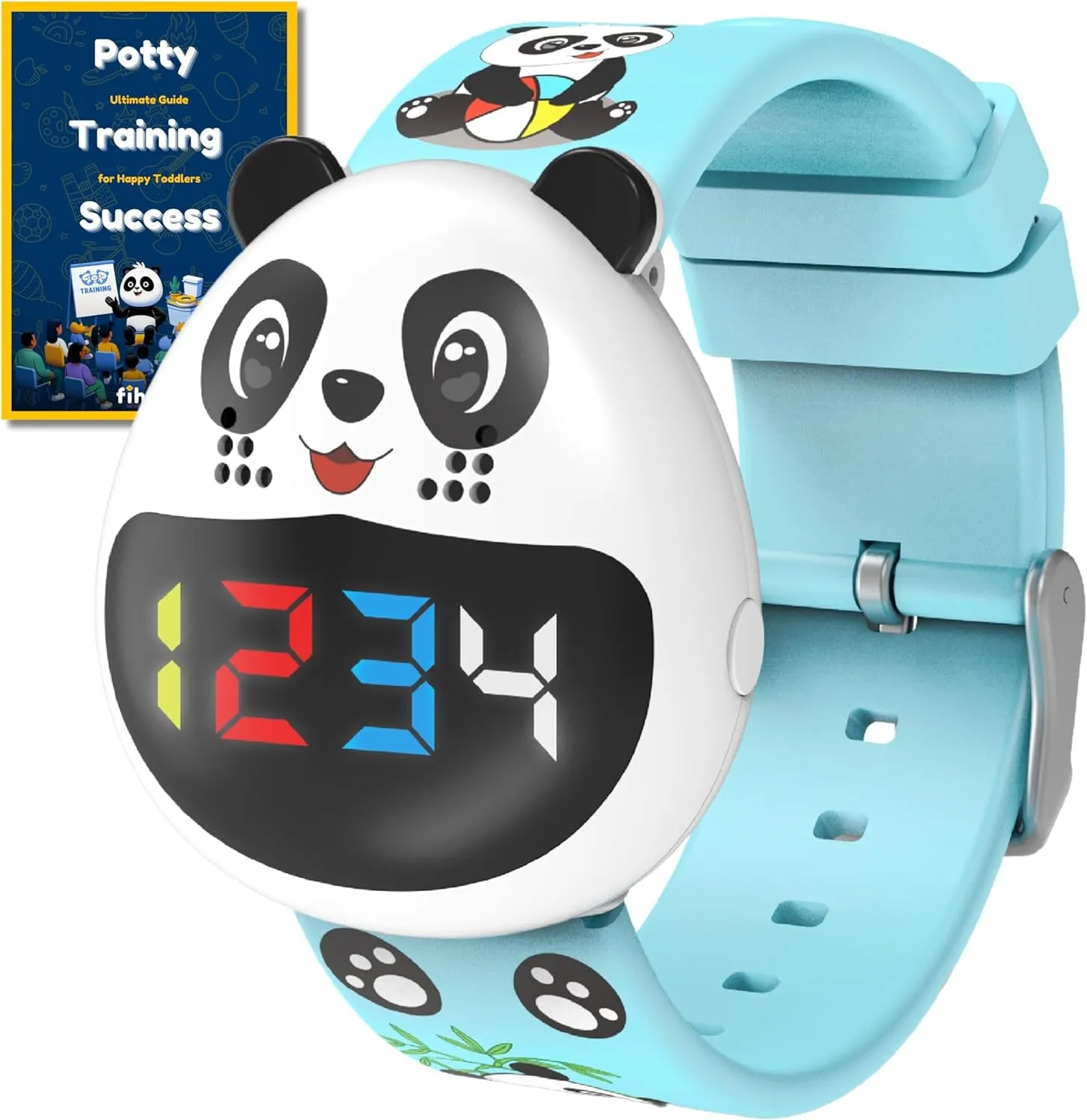 Potty Training Watch for Boys & Girls with 8 Countdown/16 Alarm Reminders, Educational Fun Flashing Lights/Music for Kids, Digital Water Resistant Toilet Timer for Baby & Toddler, Ebook (Blue)