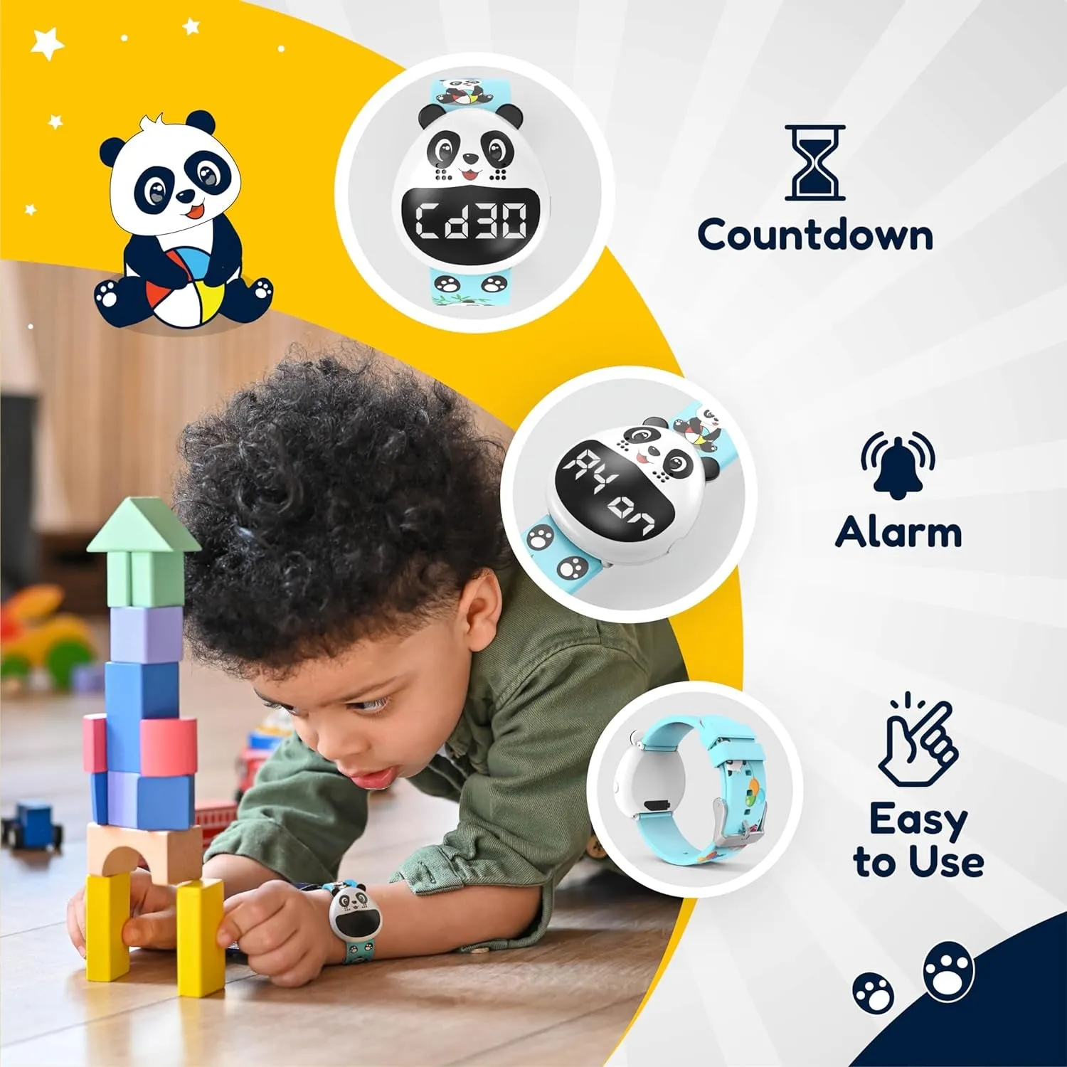 Potty Training Watch for Boys & Girls with 8 Countdown/16 Alarm Reminders, Educational Fun Flashing Lights/Music for Kids, Digital Water Resistant Toilet Timer for Baby & Toddler, Ebook (Blue)