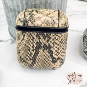 Protective AirPods Case in Beige Snakeskin Print