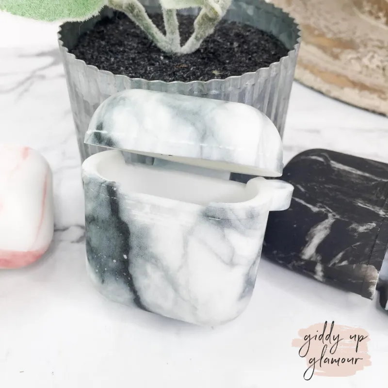 Protective AirPods Case in White Marble