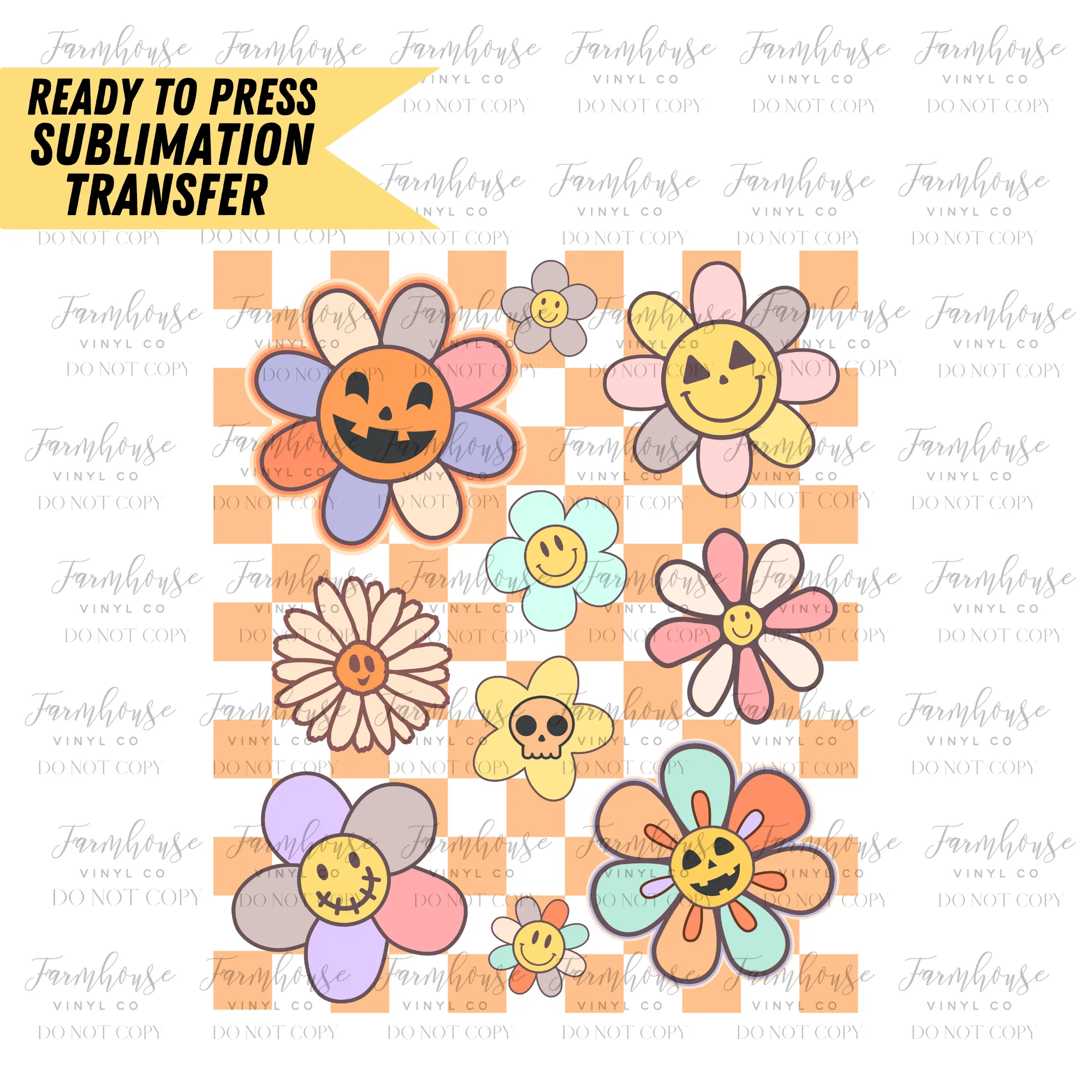 Pumpkin Floral Retro Ready to Press Sublimation Transfer