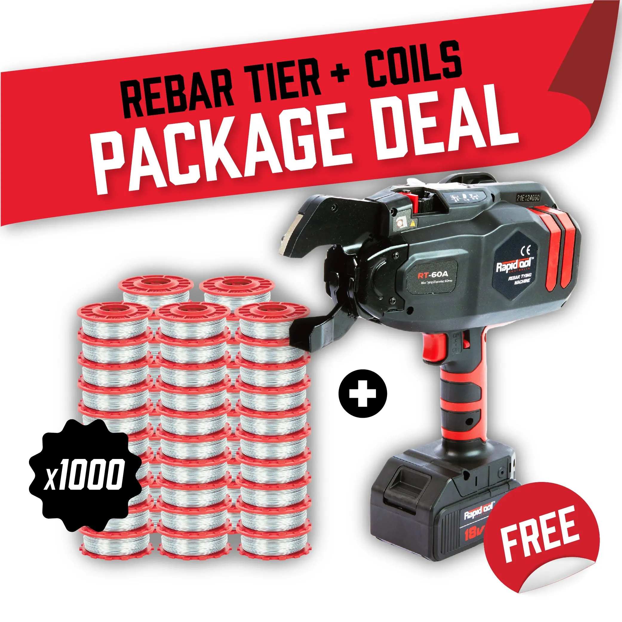 Rapid Tool Package Deal FREE RT-60A 60mm Rebar Tying Machine   1,000 Coils