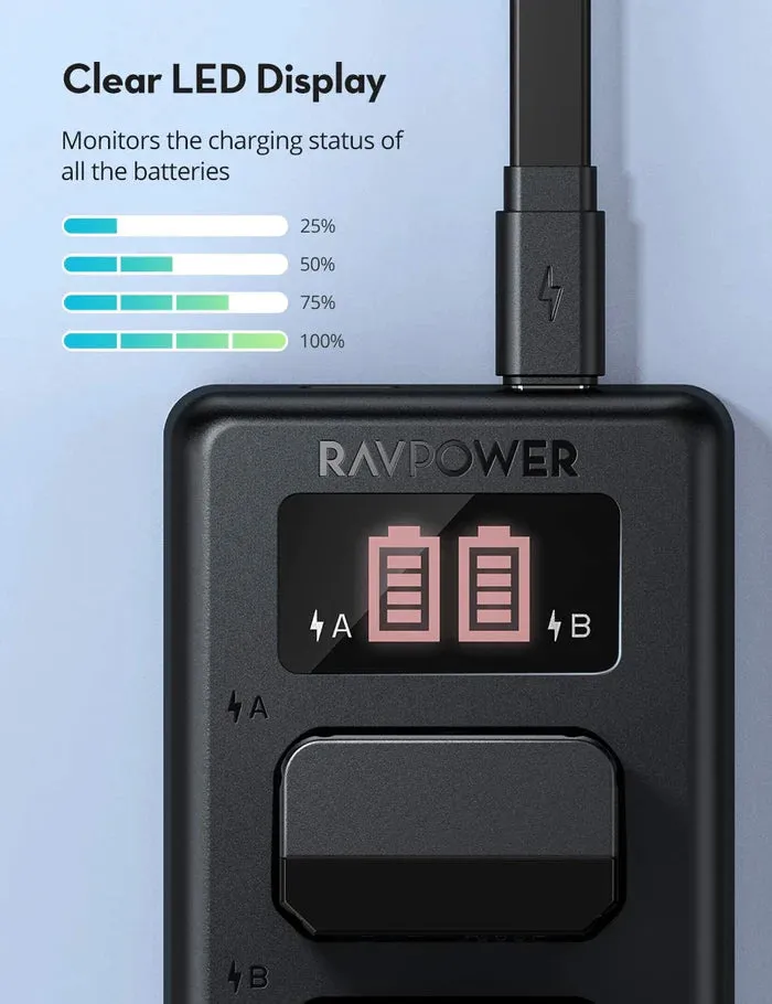 RAVPower Savior Series Dual USB Dual Slot Charger For NP-FW50 Camera Batteries