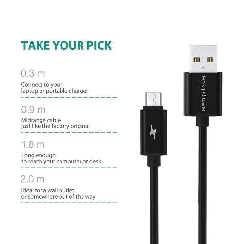 RavPower USB-A til Micro USB Forskellige Længde Kabler - Sort