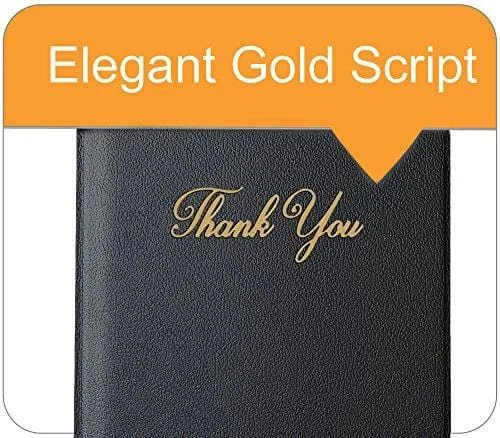 Restaurant Check Presenters - Guest Check Card Holder with Gold Thank You Imprint - 5.5" x 10" (Black 10 Pack)