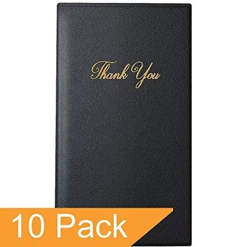 Restaurant Check Presenters - Guest Check Card Holder with Gold Thank You Imprint - 5.5" x 10" (Black 10 Pack)