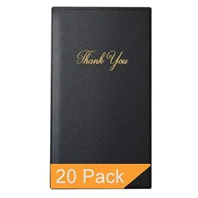 Restaurant Check Presenters - Guest Check Card Holder with Gold Thank You Imprint - 5.5" x 10" (Black 20 Pack)