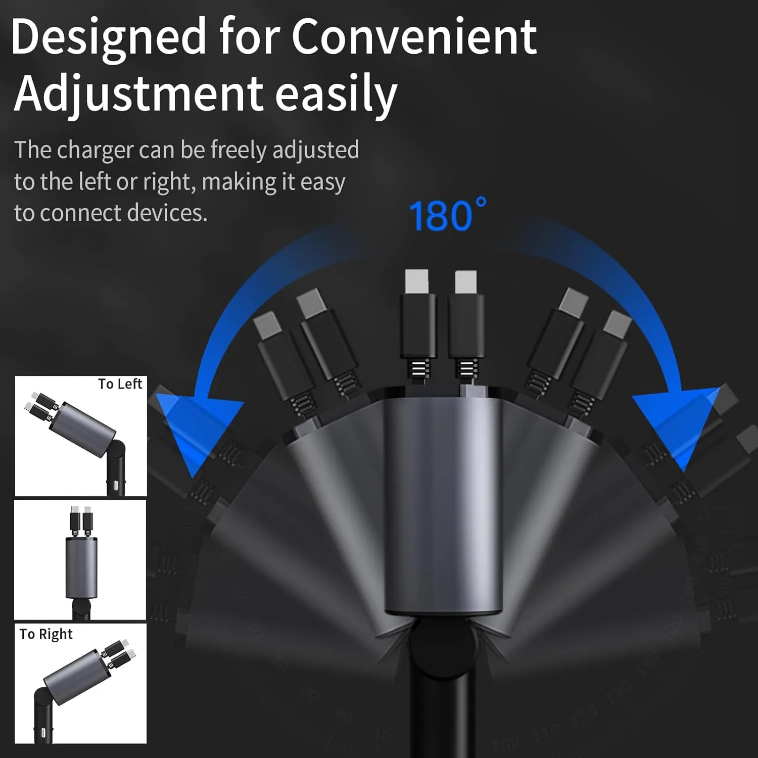 Retractable Car Charger - 4-in-1 Fast Car Phone Charger 66W with Retractable Cables and USB Car Charger - Compatible with iPhone 15/14/13/12/11, Galaxy, Pixel