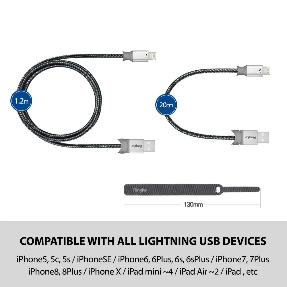 Ringke Lightning Braided Nylon Cable  [4 ft]   [0.6 feet] Lightning to USB A Port