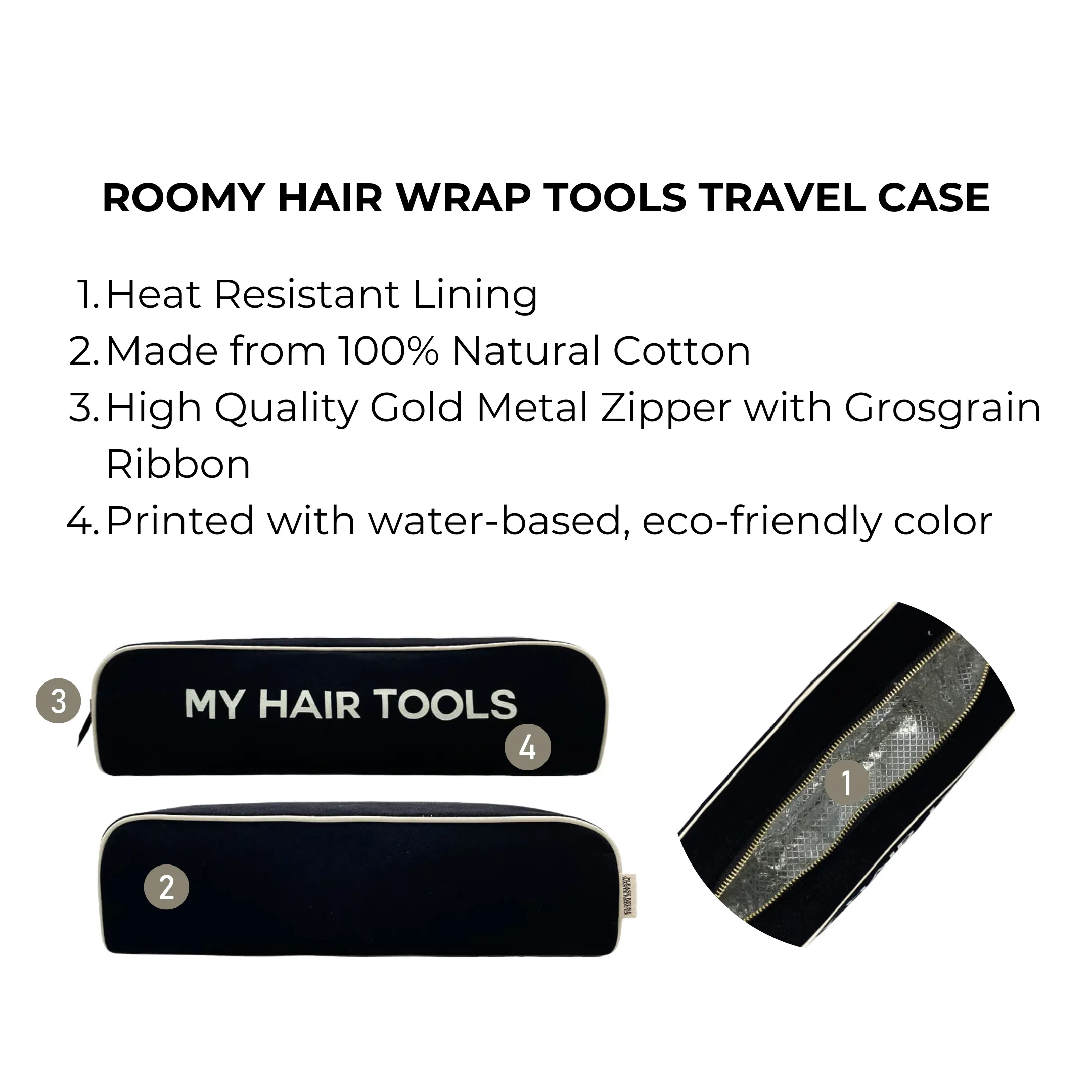 Roomy Hair Wrap Tools Travel Case, Black