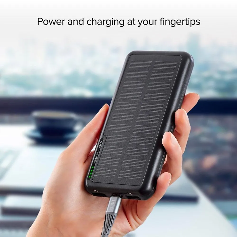 SBS Solar Powerbank 10W m. 2x USB-A - 10.000 mAh - Sort