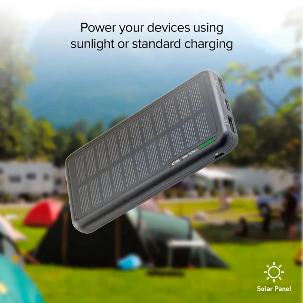 SBS Solar Powerbank 10W m. 2x USB-A - 10.000 mAh - Sort