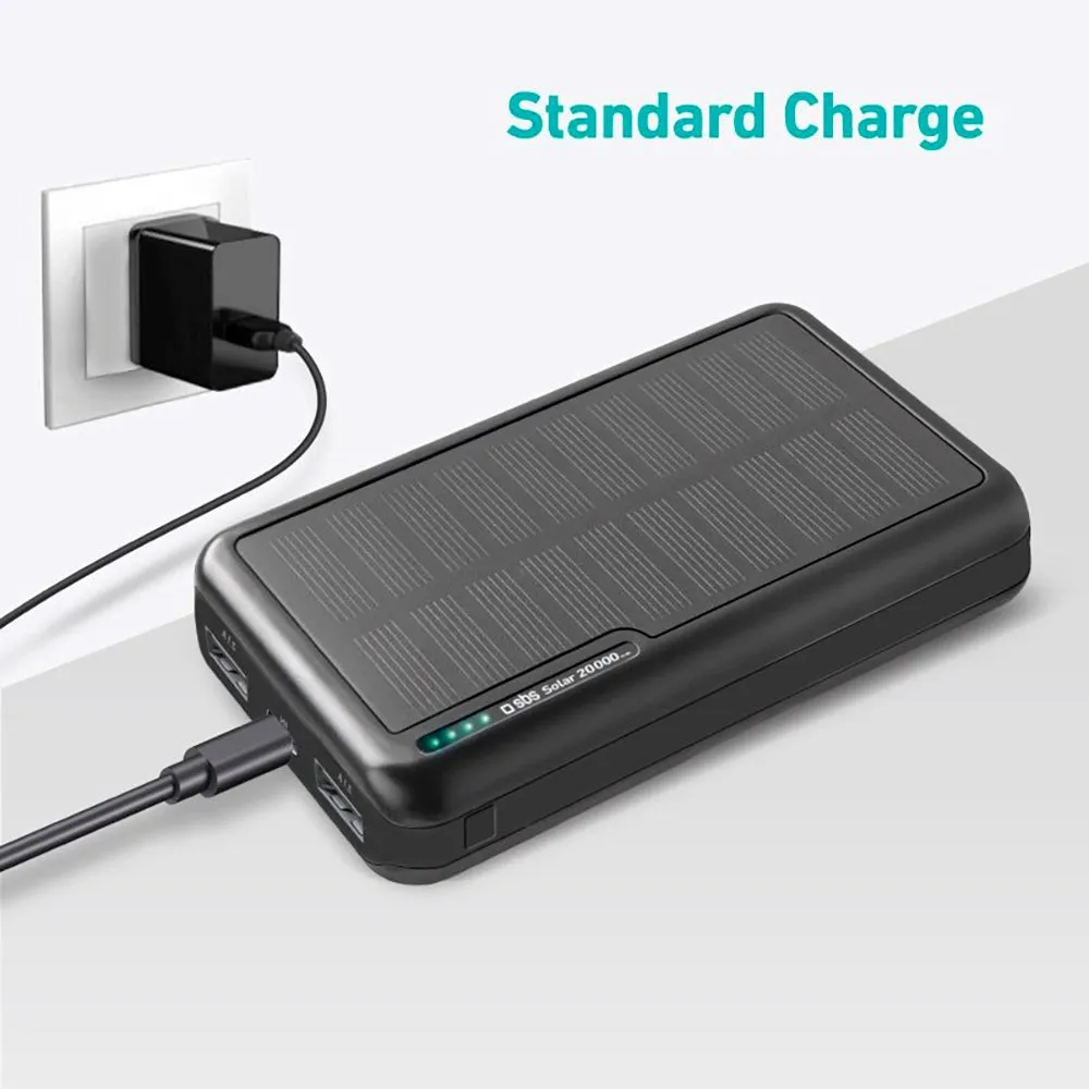 SBS Solar Powerbank 10W m. 2x USB-A - 20.000 mAh - Sort