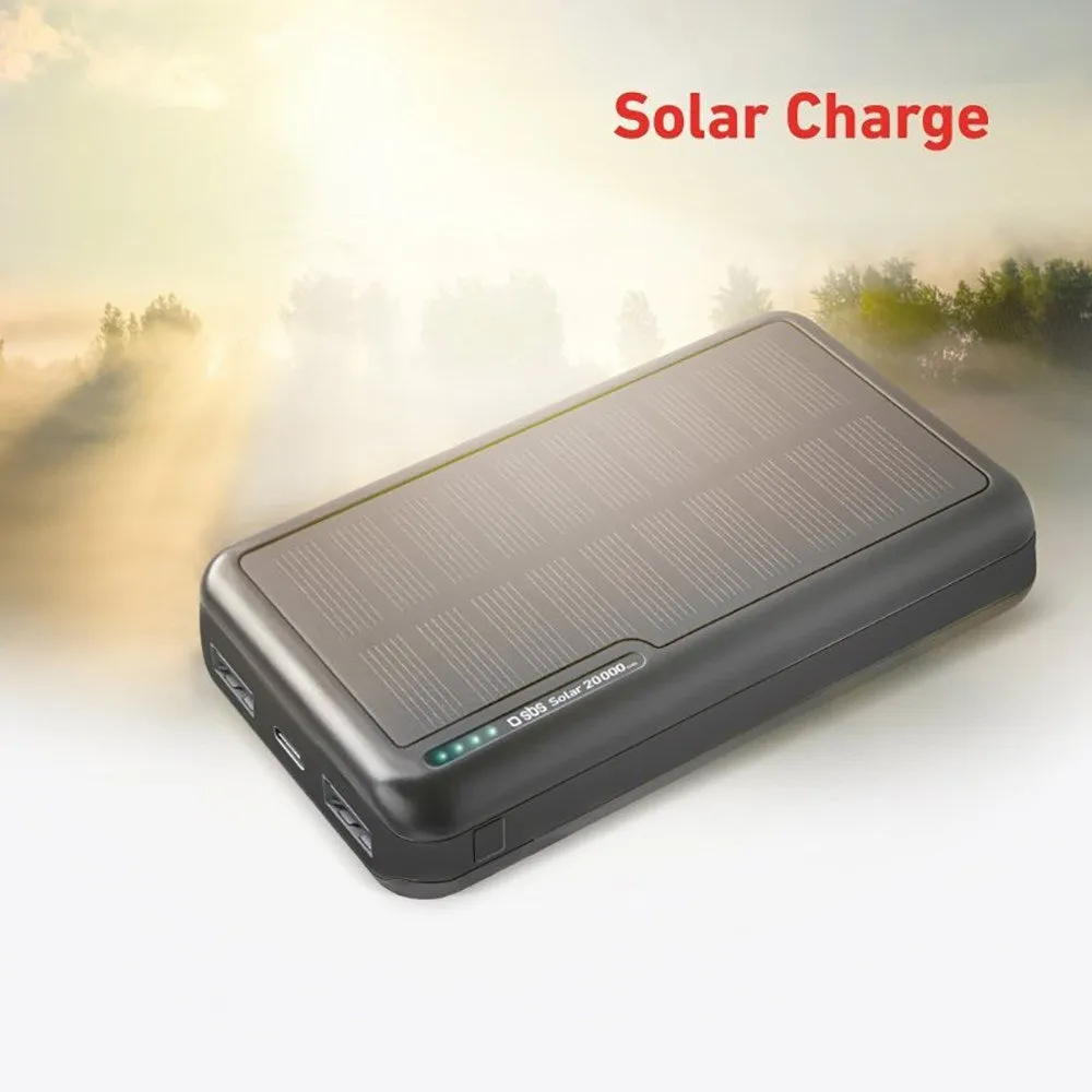 SBS Solar Powerbank 10W m. 2x USB-A - 20.000 mAh - Sort