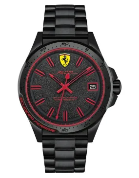 Scuderia Ferrari Pilota - Black IP Case - Red Accents - Bracelet - Date