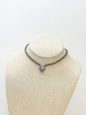 Semi Precious Heart Pendant Choker Necklace - Turquoise