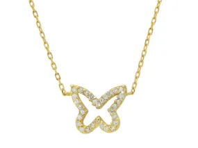 Silver 18k Gold Plated Butterfly Shape Cz Pendant Necklace 16" 2"