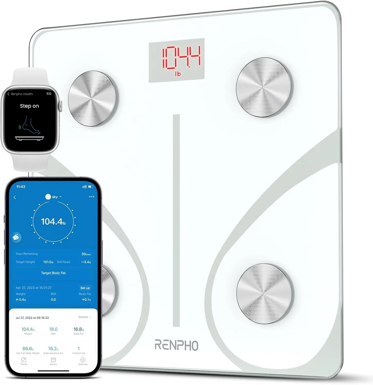 Smart Bluetooth Body Weight Scale with BMI & Body Fat Monitor, 400 lbs Capacity