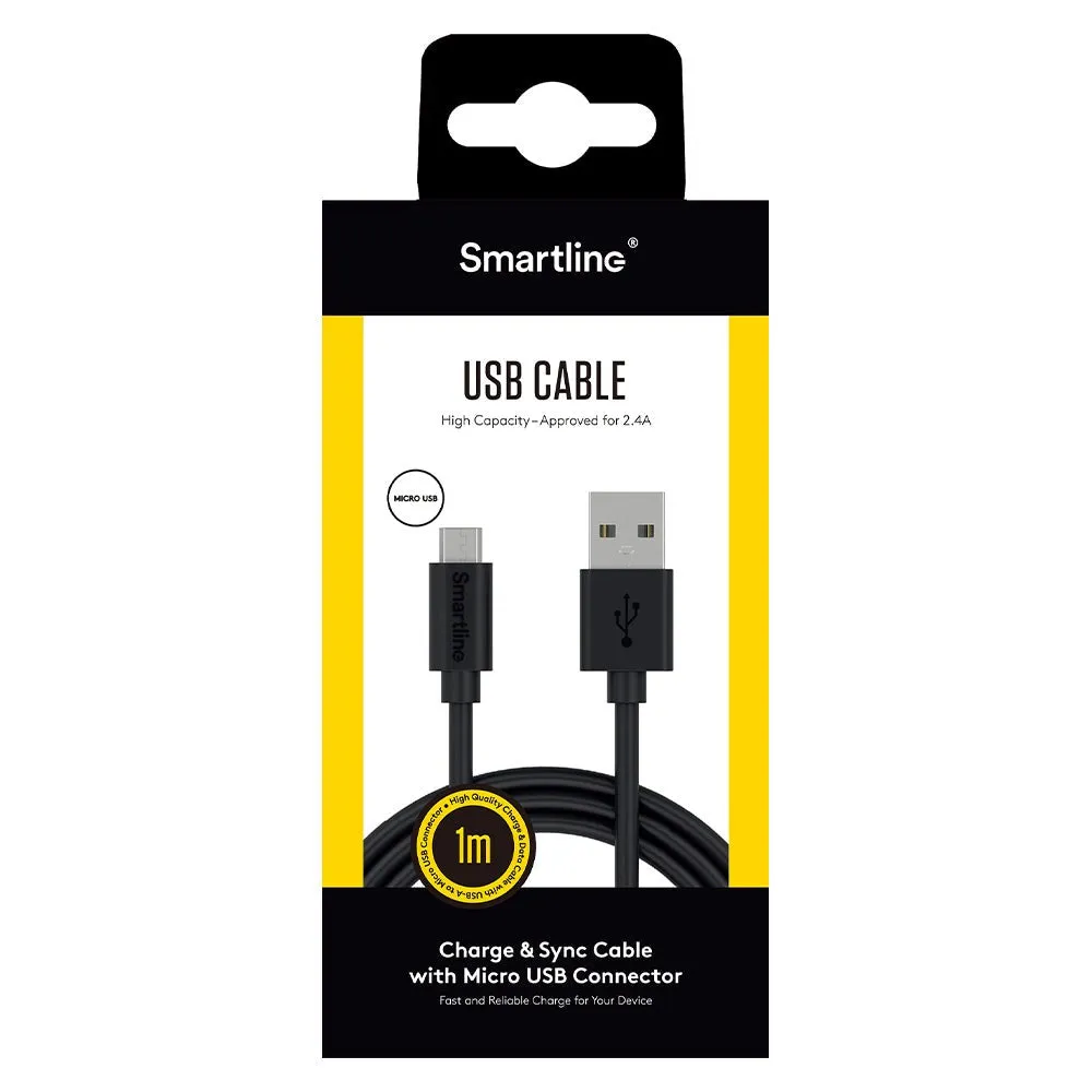 Smartline USB-A til Micro USB Kabel 1 m. - Sort