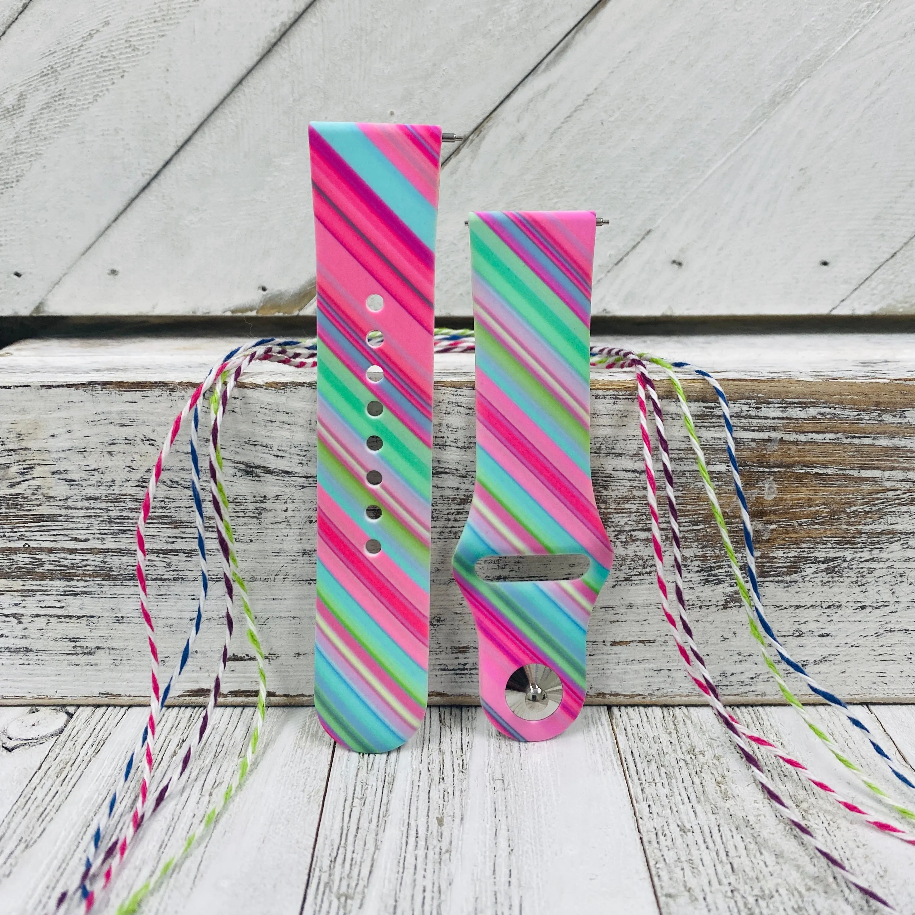 So Cute Stripes Print Silicone Band For Fitbit Versa 1/2 Multiple Colors Available