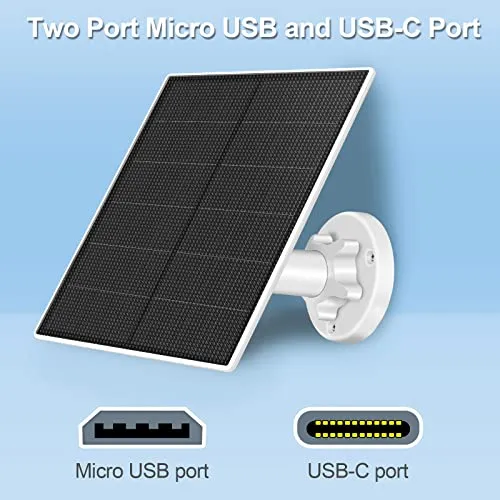 Solar Panel for Security Camera,5W USB Solar Panel with Micro USB & USB-C Port,IP65 Waterproof Camera Solar Panel with 360°Adjustable Mounting,9.8 Ft Charging Cable