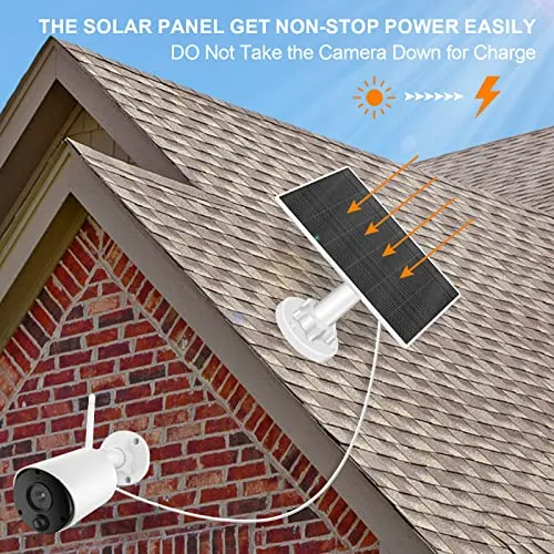 Solar Panel for Security Camera,5W USB Solar Panel with Micro USB & USB-C Port,IP65 Waterproof Camera Solar Panel with 360°Adjustable Mounting,9.8 Ft Charging Cable