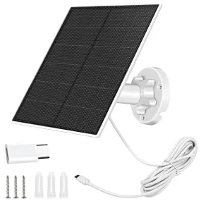 Solar Panel for Security Camera,5W USB Solar Panel with Micro USB & USB-C Port,IP65 Waterproof Camera Solar Panel with 360°Adjustable Mounting,9.8 Ft Charging Cable